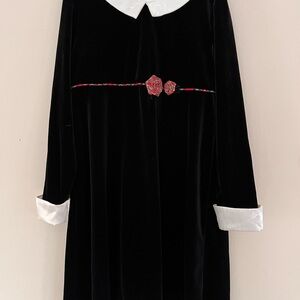 Hartstrings Black Velvet Dress with White Collar and Cuffs